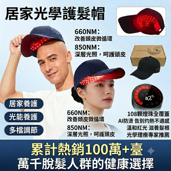 亞馬遜爆款 雙紅光護髮帽 | 108顆專業燈珠居家頭皮護理