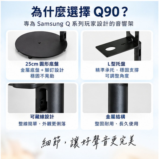 Q90 三星 Q990F Q990H Q930F 後環繞支架｜90cm 固定高度 一對兩支