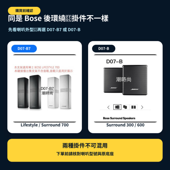 Bose D07 後環繞支架｜Bose 300/600/700 專用款｜可藏線・穩固不晃・75–145cm 可調高度 UFS-20 II 通用立式底座  OmniJewel 落地架