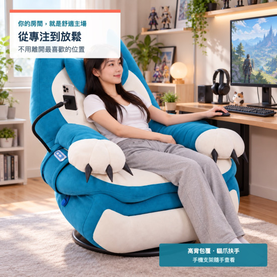 肥貓功能電競沙發｜語音電動調節・四段角度・270°旋轉